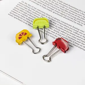 plastic box packed hot sale 25 mm fruit smile custom print fold back clip binder metal clip set for files and papers