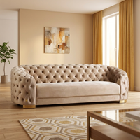 Ensemble de canapés en velours de luxe classique, style européen moderne, canapé sectionnel capitonné carré rembourré en éponge pour salon