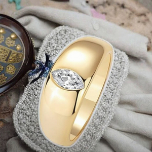 Bague statement PAVOI en or 14 carats plaqué or, dôme épais, pour femme, avec zircon cubique marquise, verre, or jaune, empilable, large (taille 8) - Product Image 3