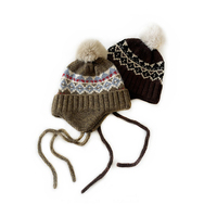Bonnet personnalisé avec logo, multicolore, en jacquard géométrique, avec pompon et cache-oreilles, chaud pour adulte, idéal pour les journées d'hiver froides en extérieur