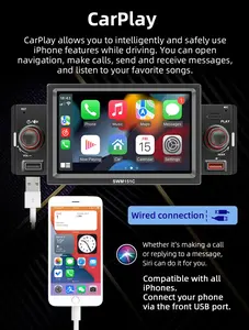 Radio de coche 1Din Multimedia Carplay y Android Auto Player Mirrorlink pantalla navegación 5 ''pantalla táctil Autoaudio FM cámara trasera entrada - Product Image 3