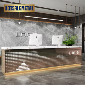 โต๊ะสแตนเลสสีเงินและสีทองสำหรับซาลอนแผนกต้อนรับแบบเรียบง่ายทันสมัยทันสมัยสำนักงานบริการร้านเสริมสวยบาร์แคชเชียร์กระบวนการเชื่อม - Product Image 2