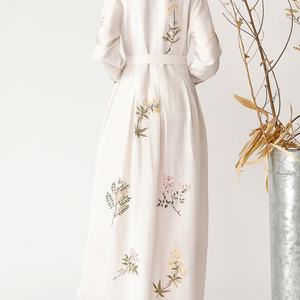 Nouvelles robes d'été pour femmes, robes décontractées amples et modestes avec motifs floraux brodés, robe maxi en lin et coton - Product Image 2