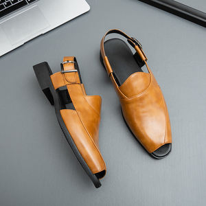 Sandalias de Hombre Talla Grande, Nuevas Sandalias de Verano Transpirables de Cuero, Sandalias Brillantes de Moda Británica, Zapatos de Playa - Product Image 4