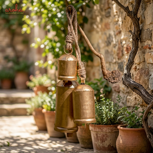 Campana de Viento Artesanal de Latón Aroha, Decoración Rústica para Exteriores, Adorno Navideño para Colgar en la Pared - Product Image 6