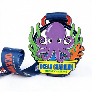 Medaglia Personalizzata in Lega di Zinco Smaltata 3D, Medaglia per Competizioni Marine a Tema Polpo Guardiano dell'Oceano per Bambini - Product Image 1