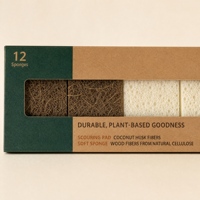 Éponge de cuisine double face en fibre de coco et cellulose de bois, biodégradable, avec option de boîte de vente au détail personnalisée
