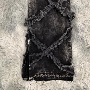 DENIMGUYS personnalisé Y2K détruit couture jean hommes noir lavé jean <span class=keywords><strong>gothique</strong></span> Street Wear en détresse Baggy lâche Denim pantalon - Product Image 6