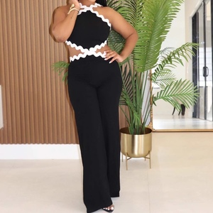 Combinaison pantalon large sans manches à rayures ondulées et dos nu pour femme – Tendance - Product Image 5