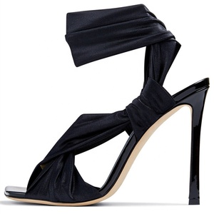 รองเท้าส้นสูงแบบเปิดนิ้วเท้าผูกเชือกไขว้ ไซส์ใหญ่พิเศษ 46 สำหรับผู้หญิง  วัสดุผ้าไหม  สายรัดข้อเท้า  ส้นเข็ม  รองเท้าเดรสสำหรับสุภาพสตรี - Product Image 5