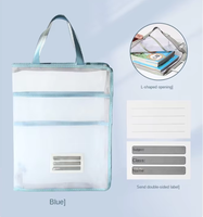Sac à main en maille transparente à fermeture éclair en forme de L A3/A4 Grande ouverture pour les devoirs Tutoriel pour les élèves du primaire et du secondaire