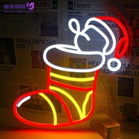 Decorazione Murale in Acrilico a Forma di Calza di Natale, Insegna LED Neon di Babbo Natale per Casa, Ufficio, Sala da Pranzo e Decorazione Artistica per Feste