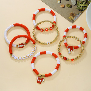 Hot Design Unisex Multi-Layer Football & Rugby Team Polymer Clay Cheerleading <b>Bracelet</b> <b>Set</b> Custom Zinc Alloy Elastic Beads Gifts - Product Image 4