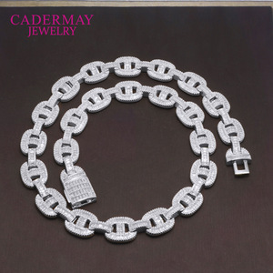 Cadermay Moissanite Necklace 15mm S925 Silver Pig Nose Cuban Chain Lock Design Everyday Wear Jewelry - Product Image 1