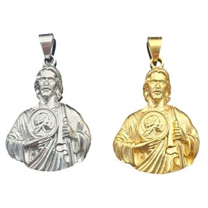 Collier religieux pendentif Saint Jude en acier inoxydable plaqué or 18 carats, prêt à être expédié, amulette pour homme - Product Image 1
