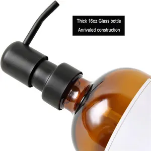 16oz Boston Round Thick Amber Glass Pint Bottle Stainless Steel Liquid Pump Soap Dispensers