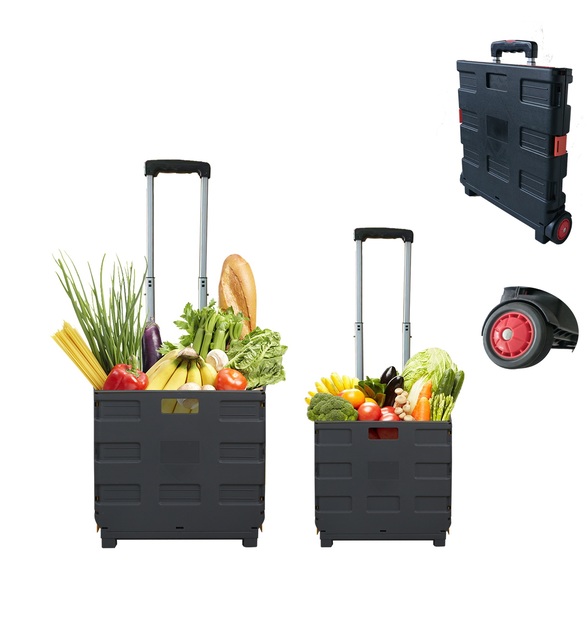 Wholesale Plastic Folding Shopping Cart &Trolley with Wheels for Supermarket Grocery Trunk Collapsible Roll Trolley Tool Box