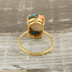 Fantastique bague de mariage en argent sterling 925 plaqué or, bijoux fins, turquoise cuivre naturelle, sertissage à griffes, pierre précieuse, cadeau - Product Image 3