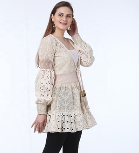 Women High Fashion Ethnic <b>Boho</b> Style Vintage Lace Eco-Friendly 100% Cotton Knee-Length Ivory Party Wear <b>Dress</b> - Product Image 2