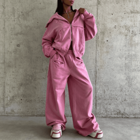 Ensemble de survêtement pour femme personnalisé, deux pièces, comprenant un sweat à capuche zippé de haute qualité et un pantalon large, style streetwear délavé, avec crop top