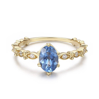 Bague en argent sterling 925 plaqué or avec zircon bleu de la marque Peishang, bijoux pour femmes, bagues personnalisées en gros, bijoux pour femmes