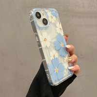 Coque de Téléphone Transparente à Grand Motif Floral Bleu Estival pour iPhone 15 14 Pro Max 13 12 Pro 11 X XR XS 7 8 Plus SE2 Mini
