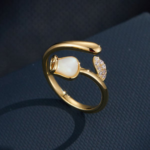 Natural Seashell Tulip Open <b>Ring</b> Micro Inlaid Flower Index <b>Finger</b> <b>Ring</b> For Women Gift Jewelry - Product Image 1