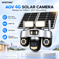 Wistino 5 Lens PTZ 16MP AI Human Tracking Outdoor Security CCTV Dual Fixed Lens Dual Zoom Lens 4G Sim IP Surveillance AOV Camera