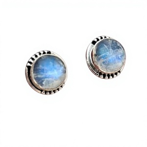 925 Silver Labradorite <b>Stud</b> Earrings Bezel Set Round Classic Everyday Wear Unisex Jewelry - Product Image 1