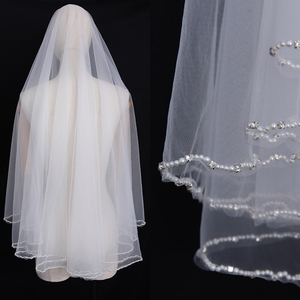 कस्टमाइज्ड हैंडमेड एज बीड्स नरम टुल उंगलियों की टिप ब्राइडल वील्स एक परत महिला शादी के वील - Product Image 1