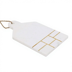 Bloc à découper planche à découper, incrustation en marbre blanc et en laiton, plateau à fromage polyvalent - Product Image 1