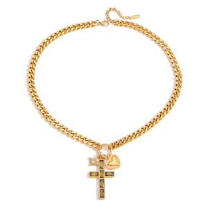 Cross Necklace With Zircon Star Charm Gold Chain Pendant For Women Gift Jewelry - Product Image 5