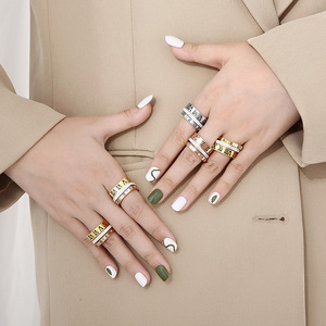 Bán buôn dropshipping vuông kết hợp Inlay đám cưới Cubic Zirconia chữ số <span class=keywords><strong>Roman</strong></span> thép không gỉ trang sức nhẫn - Product Image 6