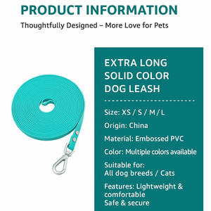 ソリッドパターン防水エンボス加工PVCドッグリーシュヘビーデューティペットリードメタルフックロングナイロントレーニングウォーキング用 - Product Image 3