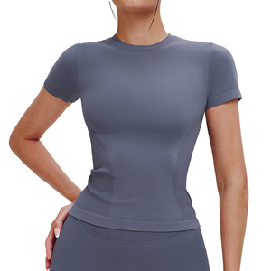 Disko Sport Top de yoga sin costuras para mujer, camiseta deportiva de manga corta con cuello redondo, ajuste elástico, para entrenamiento, correr al aire libre, 5081 - Product Image 2