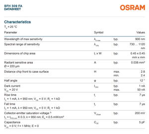 Fototransistor Infrarrojo NPN OSRAM de 900nm, 24 Grados, 3mm, T1 Radial, con Lente T-1 de Visión Superior - Product Image 4