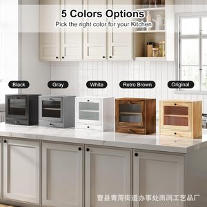 Wooden Double Layer Bread Box Flip Top Storage Cabinet For <b>Kitchen</b> Bread Pastry Fruit Vegetable Coffee Capsule - Product Image 1