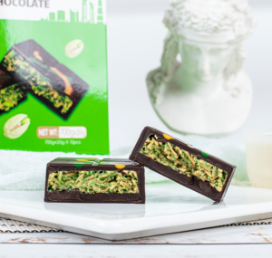 Barre de chocolat au pistache authentique Halal de Dubaï 70g, en vrac, prête à consommer - Product Image 6
