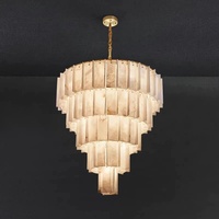 Lustre en marbre naturel espagnol et cuivre MEEROSEE, pour villa, club-house, escalier duplex luxueux, grand luminaire haut de gamme MD88311