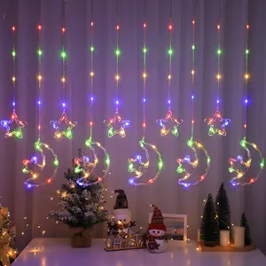 क्रिसमस बेडरूम होम डेकोरेटिंग 3m115led 8मोड मून स्टार कर्टेन लाइट सजावटी लाइटिंग विंडो स्ट्रिंग लाइट्स