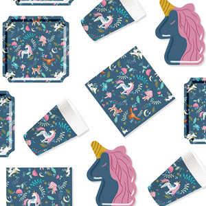 Décorations d'anniversaire licorne DAMAI comprenant des assiettes à dîner, des assiettes à dessert, des serviettes, des gobelets, une bannière et une nappe pour kit de fête licorne pour 8 personnes - Product Image 2
