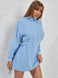 Loose Hoodies Women Custom Plus Size Sky Blue Loose Sweatshirts Wholesale High Quality Drawstrings Blank Warm Women's Hoodies Dress