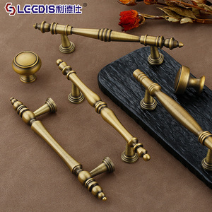 Lgcdis French Style Antique Bronze Brass Cabinet Handles Bar Shape For Drawer <b>Wardrobe</b> Door <b>Single</b> Hole Hardware - Product Image 1