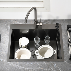 Évier de cuisine rectangulaire moderne en acier inoxydable noir nano diamant, style européen et américain, pour laver les légumes - Product Image 6