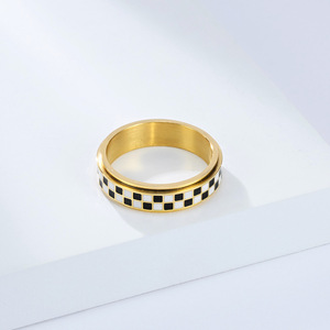 Anillo Giratorio Geométrico a Cuadros Blanco y Negro, de Acero Dorado, Joyería de Moda Unisex, Regalo, Anillo para el Dedo Índice - Product Image 4