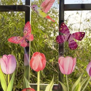 Autocollants de fenêtre en vinyle statique imprimés double face personnalisés en gros, motifs tulipes et papillons, décorations murales pour vitres - Product Image 5