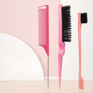 Juego de 4 piezas de cepillos y peines para el cabello: cepillo de plástico para definir el contorno, cepillo para desenredar, peine de cola de rata y peine de dientes anchos para hombres y mujeres - Product Image 1