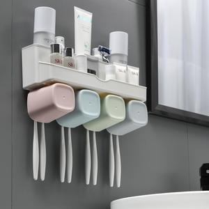 Estante de almacenamiento para baño con soporte para cepillos de dientes y dispensador de pasta de dientes, montado en la pared con ventosas, diseño rectangular duradero - Product Image 5