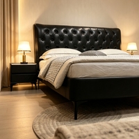 Cadre de lit rembourré noir moderne avec tête de lit capitonnée, lit plateforme pour chambre principale, hôtel, appartement, maison