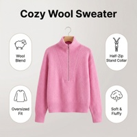 Pull décontracté pour femmes, col montant 1/4 zip, en laine/cachemire, manches longues, confortable pour un usage quotidien